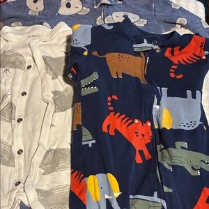 Carter's Kids Long Sleeve Pajama 3 Sets- Blue & White w/Animal Prints, all 9 Mon